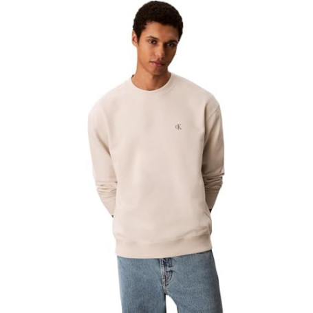Sweatshirt Calvin Klein Monogram Col Ras du Cou pour Homme - Blanc Chalk