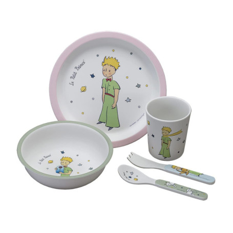 Coffret Cadeau Vaisselle Enfant 5 Pièces - Le Petit Prince - Mélamine Rose
