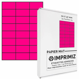 600 Étiquettes Autocollantes Rose Fluo A4 - 25 Feuilles pour Impression