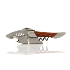 Tire-bouchon Shark en Acier Inoxydable avec Manche en Bois - Accessoire Élégant pour Vin