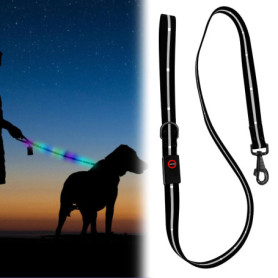 Laisse LED Rechargeable WIYETY pour Chien - 1,2 m avec 9 Modes d'Éclairage