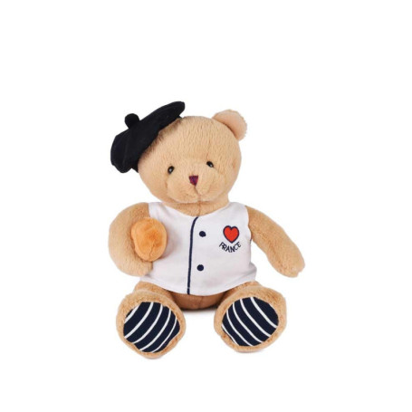 Ours en Peluche Boulanger avec Baguette - 25 cm - Doudou Traditionnel Français