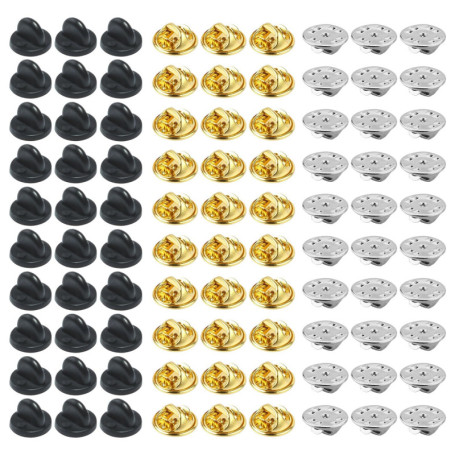 Kit de 120 Fermoirs Papillon en Métal et Caoutchouc - Attaches pour Cravates et Badges
