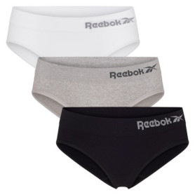 Lot de 3 slips de sport Reebok Raina pour femme - Noir, Blanc, Gris chiné