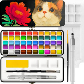 Artistro Ensemble de 50 Aquarelles Multicolores avec Palette - Idéal pour Artistes en Voyage