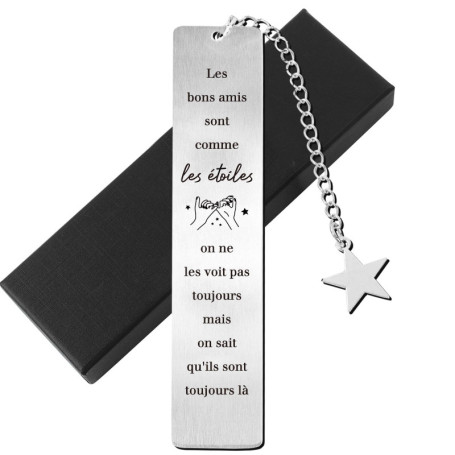 Marque-Page Amitié en Argent avec Boîte Cadeau Élégante