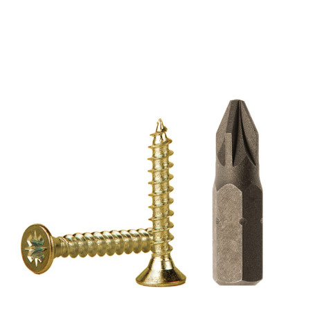 Lot de 100 vis à bois zinguées jaunes 3,0 x 20 mm - Pozi-Drive universelles