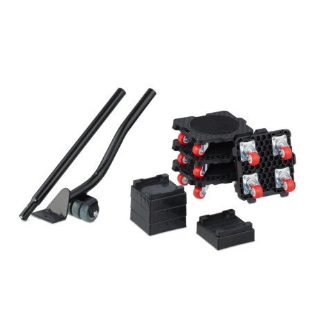Kit de Levage et Déplacement de Meubles Relaxdays - Capacité 300 kg, Noir/Rouge