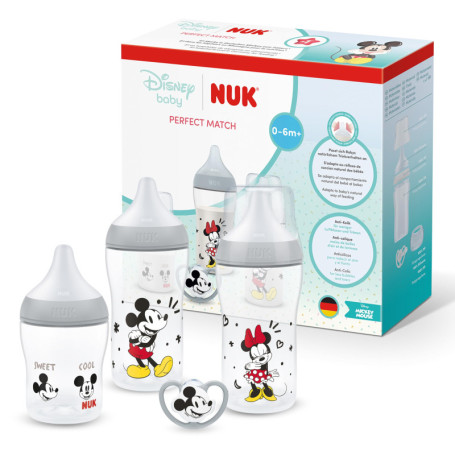 Coffret NUK Perfect Match : 3 Biberons et 1 Sucette Mickey Mouse