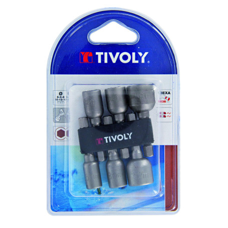 Tivoly Set de 6 Clés à Douille Magnétiques 6-8-10-12-13 mm avec Rack de Rangement