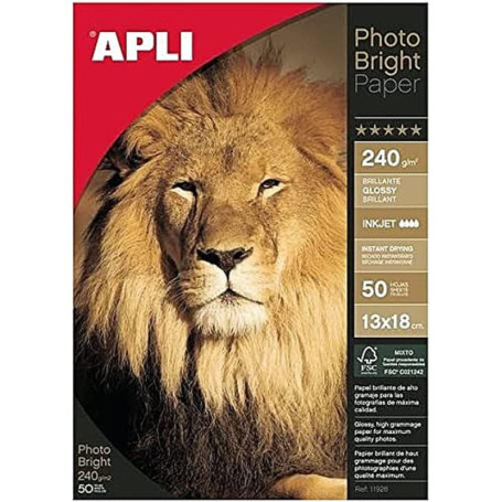 Papier Photo Professionnel Apli 13 x 18 cm - 50 Feuilles Brillantes