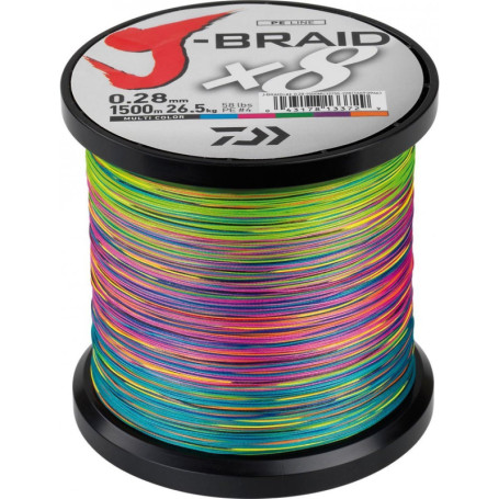 Daiwa J-Braid X8 - Ligne de Pêche Tressée Multi-Couleur 1500m