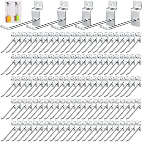 Kit de 100 Crochets Muraux en Acier Inoxydable - 30 cm pour Panneaux Rainurés