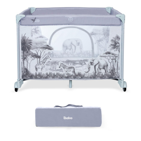 Parc pour Bébé Asalvo SQUARE Pliable 93x93 cm avec Base Rembourrée - Jungle Grise