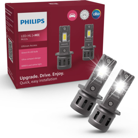Ampoules de Phare LED Philips Ultinon Access H3 - Set de 2, 6000K, +80% Luminosité