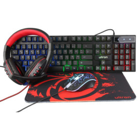 Kit de Jeu Ultron Hawk 4 en 1 - Clavier Rétroéclairé, Souris, Casque et Tapis