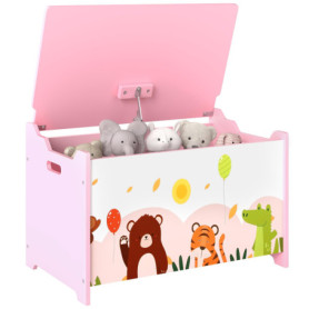 Coffre à jouets en bois AIYAPLAY avec motif animal - Rangement sécurisé pour enfants