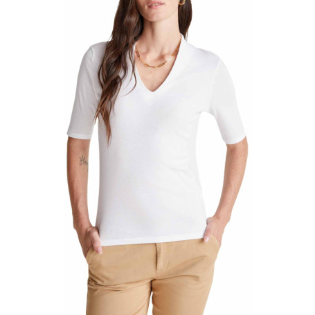 T-shirt Slim Fit Blanc à Manches 3/4 avec Logo Brodé