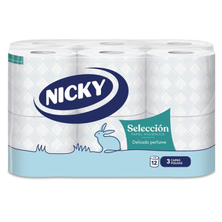 Papier Toilette Jumbo Nicky - 12 Rouleaux Doux et Blanc