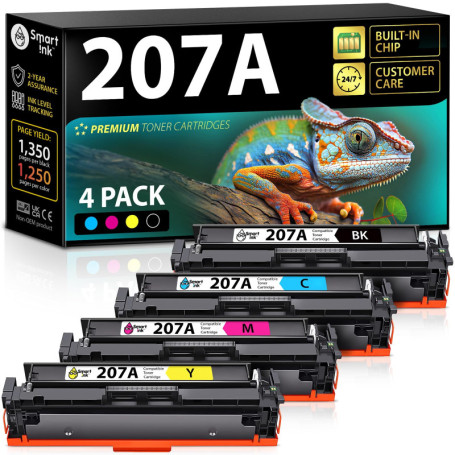 Cartouches de Toner Smart Ink Compatibles pour HP 207A/207X - Noir, Cyan, Magenta, Jaune