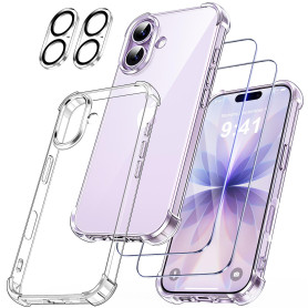 FLLAO 5 en 1 Coque pour iPhone 17 avec 2 Verre Trempé et 2 Caméra Protecteur, [Coussin d'air Intégré] Antichoc Antirayures Bumpe