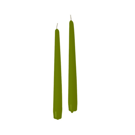 Lot de 12 Bougies Coniques Vert Olive - 30 cm