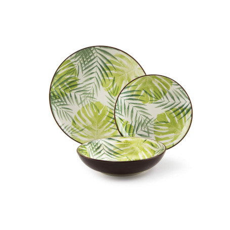 Service de Vaisselle Excelsa Panama 18 Pièces en Pierre Émaillée - Décor Foliage
