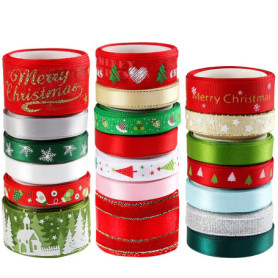 Rubans de Noël Multicolores - 20 Rouleaux en Satin pour Cadeaux et Décorations