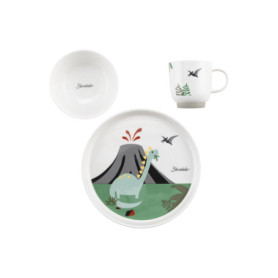 Set de Vaisselle Dino Rexi en Porcelaine avec Socle Antidérapant pour Enfants