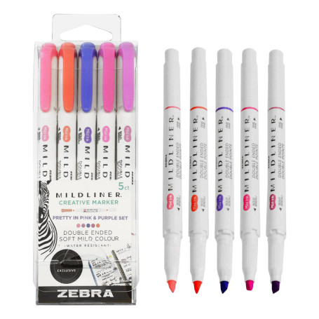Lot de 2 Surligneurs Créatifs Zebra Mildliner - Rose et Violet