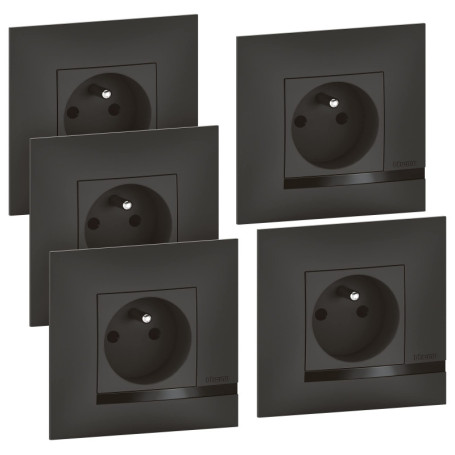 Lot de 5 Prises de Courant Altège 16A avec Finitions Noires - Legrand