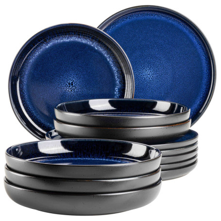 Service de table moderne MÄSER Niara pour 6 personnes en céramique bleu et noir