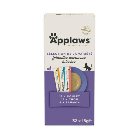 Applaws Friandises Crémeuses Naturelles pour Chats - Pack Varié de 32 Sachets