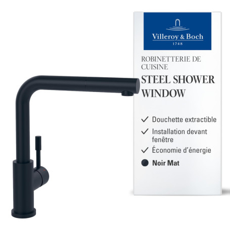 Robinet de Cuisine Villeroy & Boch Steel Shower Window Noir Mat avec Douchette Extractible