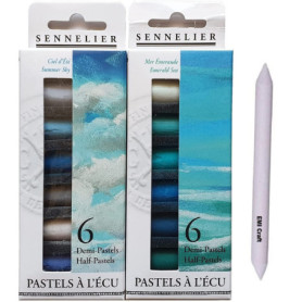 Ensemble de 12 Pastels Secs Sennelier - La Mer et Le Ciel avec Estompe