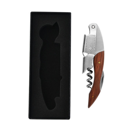 Tire-bouchon en acier inoxydable et bois de rose - Ouvre-vin 3-en-1