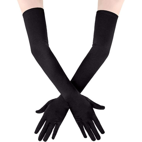 Gants Longs en Satin Noir pour Soirée - 21" de PIQIUQIU