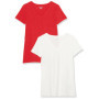 Lot de 2 T-Shirts Col V Femme Rouge et Blanc - Amazon Essentials