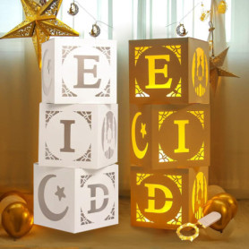 Kit de Décoration Eid Mubarak - 3 Boîtes Lumineuses pour Aïd El-Fitr