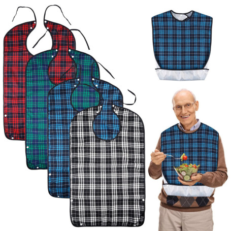 Bavoir Adulte Imperméable Réutilisable - Lot de 4 Bavettes Protectrices