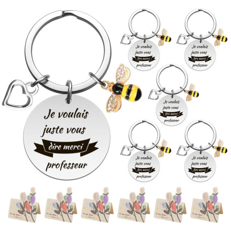 Coffret de 6 Porte-Clés Personnalisés pour Maîtresse d'École avec Cartes de Remerciement