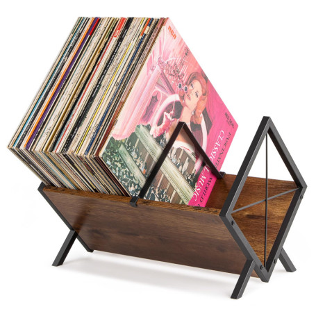 Étagère de Rangement Vinyles PUERSI - Support pour 80 Disques, Marron