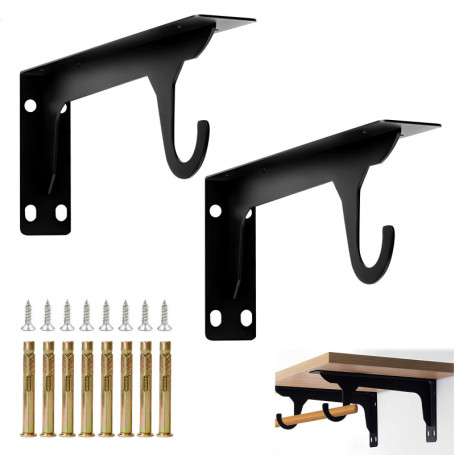 Équerres Murales Charge Lourde en Métal - Support Invisible Noir, 2 Pièces