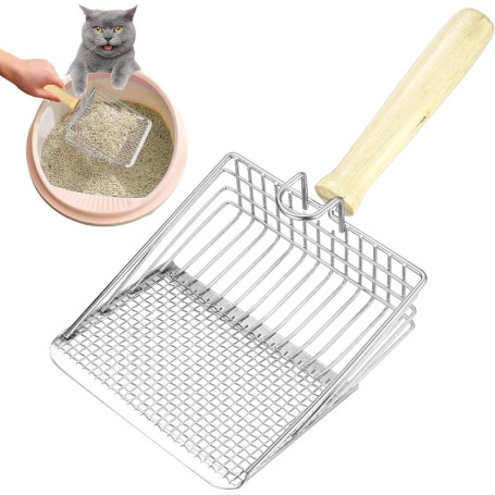 Pelle à Litière en Métal avec Manche Ergonomique en Bois pour Chats et Petits Animaux