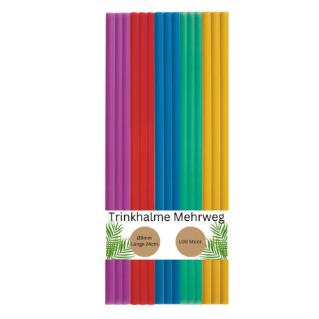 Pailles Réutilisables Colorées DeinPack - 100 Unités en Polypropylène Écologique