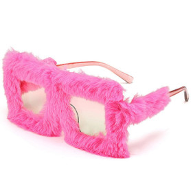 Lunettes de soleil en peluche rose à monture carrée
