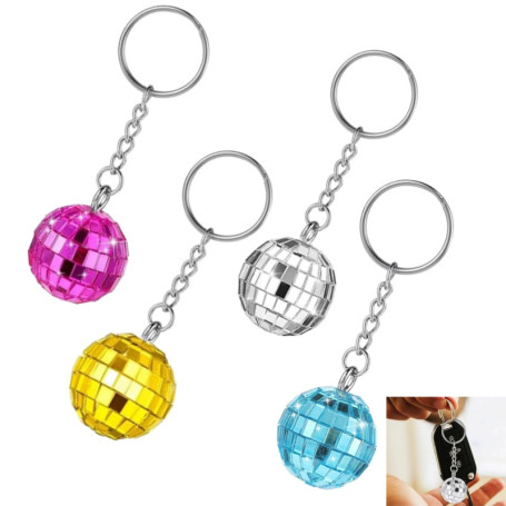 Set de 8 Porte-Clés Boules Disco Argentées - Accessoires Rétro pour Fêtes