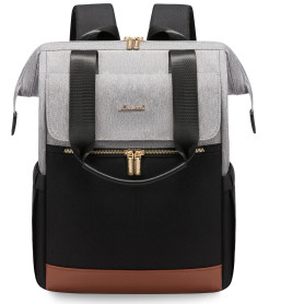 LOVEVOOK Sac à Dos Gris-Noir pour Ordinateur Portable 15,6 Pouces - Femme, Fille, Scolaire avec Compartiment