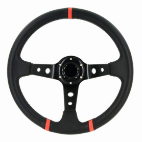 Volant Sport Universel AUTO-STYLE Deep-Dish 350mm Noir avec Bandes Rouges