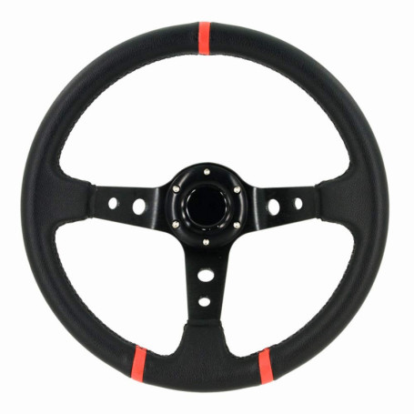 Volant Sport Universel AUTO-STYLE Deep-Dish 350mm Noir avec Bandes Rouges